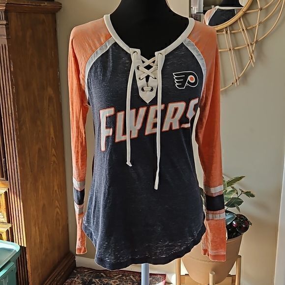 Philadelphia Flyers Lace Up Collar Long Sleeve Shirt Size M‎ - Picture 7 of 14